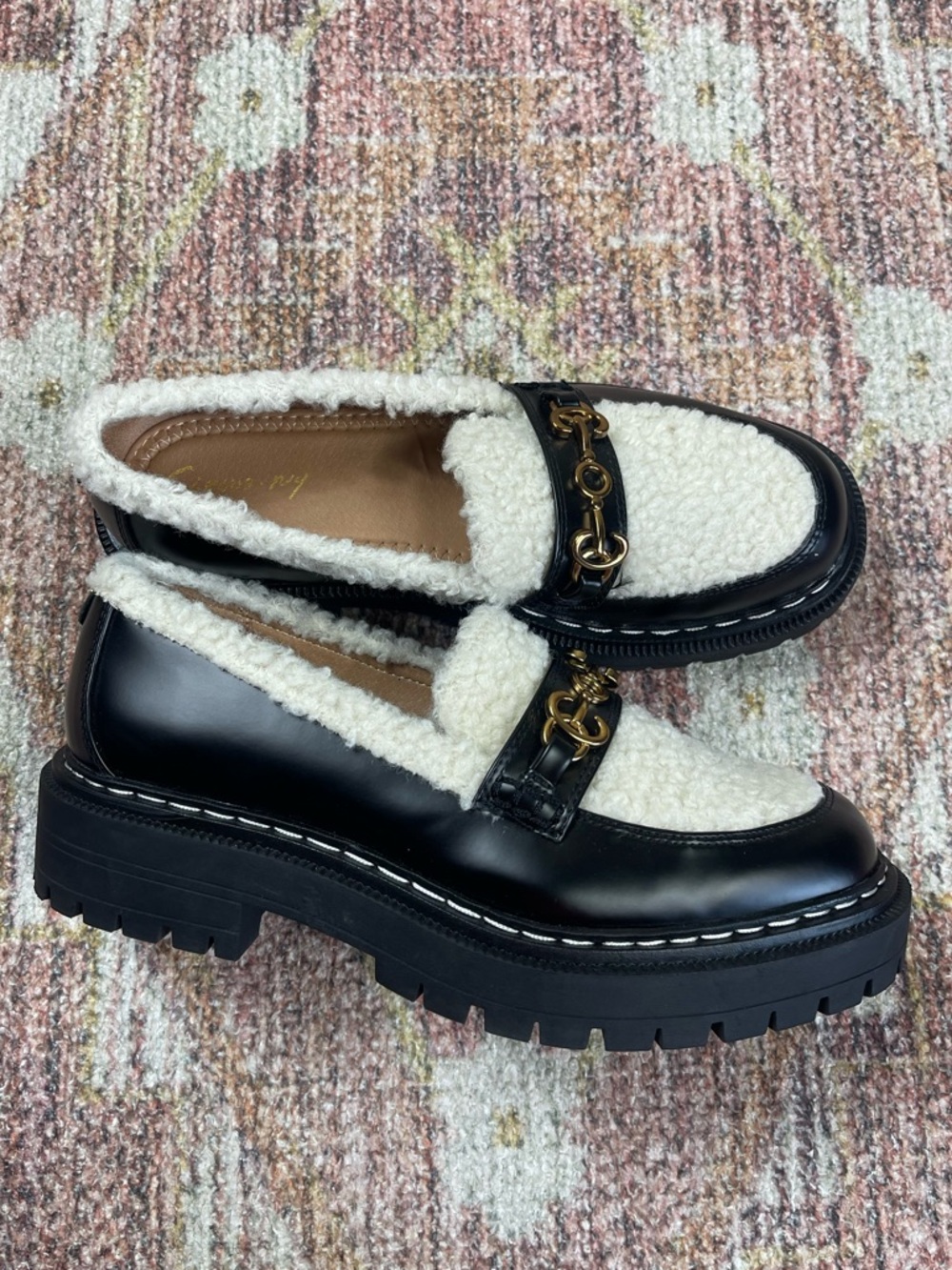 Circus by Sam Edelman Eileen Faux Shearling Chunky Loafers Black White Size 10